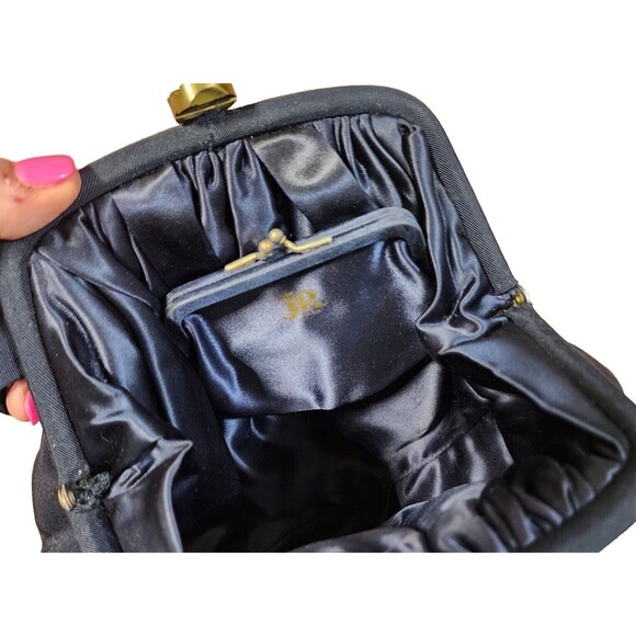Vintage JR USA Julius Resnick Silk Blend Faille Navy Handbag Matching Coin Purse - Picture 4 of 16